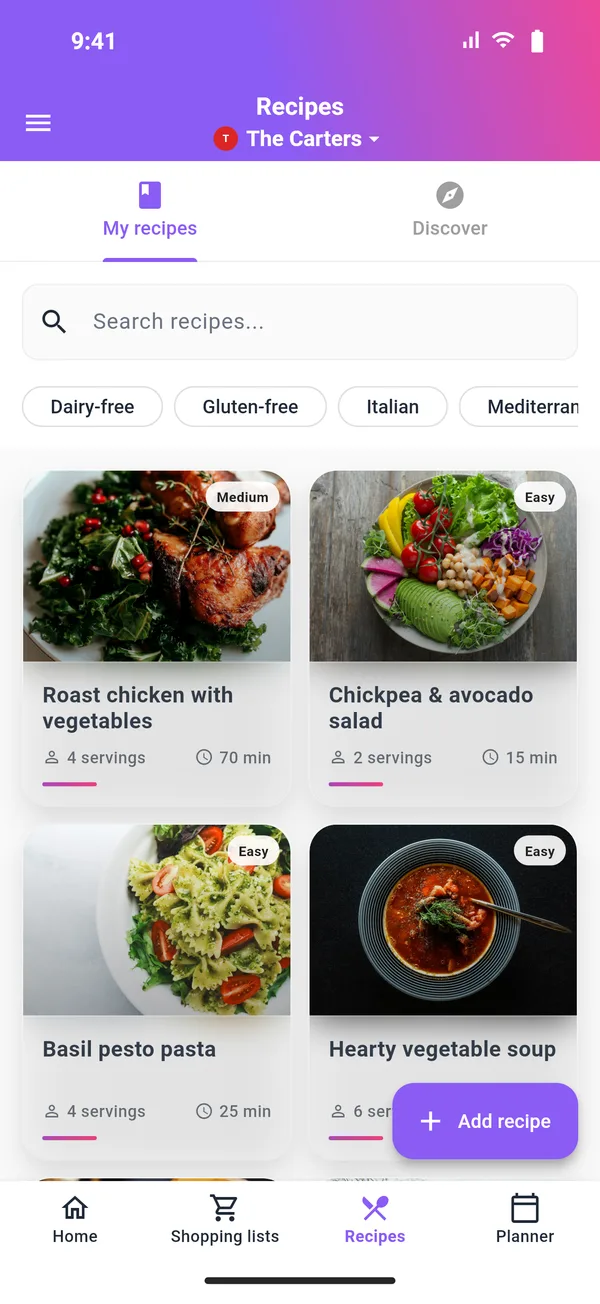 Ansicht der Rezepte