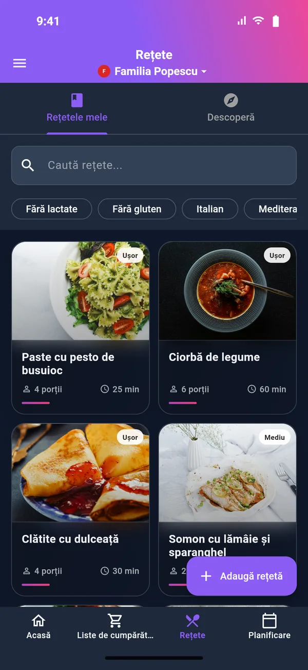 Ecran rețete